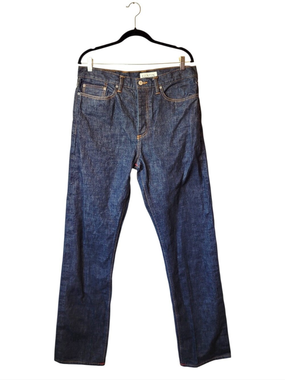 Gustin Men's Dark Wash Vintage Straight-Leg Selvedge Denim Jeans Size 37
